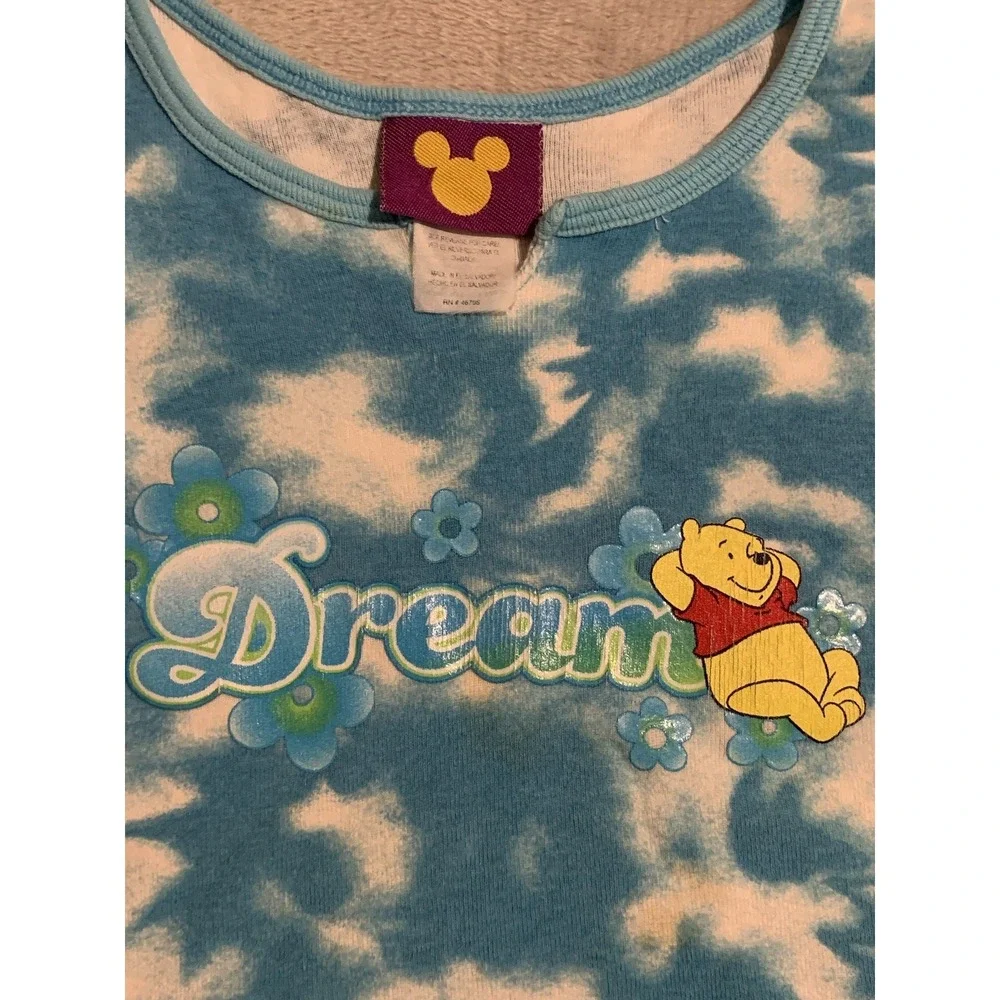 Vintage Y2K Kids Winnie The Pooh Bear Dream Blue Tie Dyed T Shirt Size 4/5